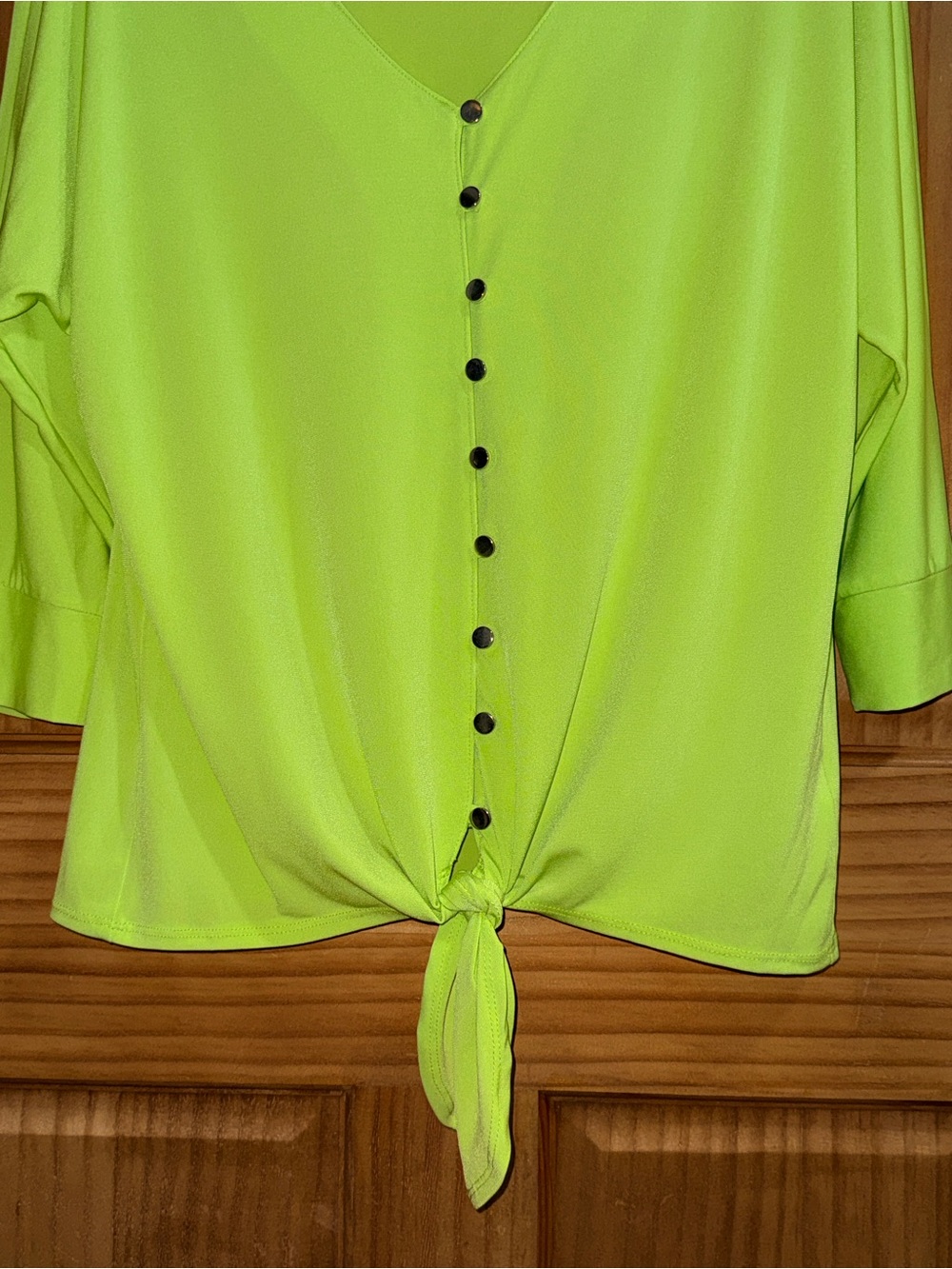 Kim Rogers Petite Chartreuse Button-Front Tie Hem Blouse-PL-EC - Picture 10 of 11